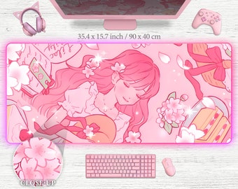 Pink Deskmat Cute Anime Kawaii Aesthetic Mousepad, Manga Deskpad Ecchi, Large Gaming Mouse Pad xxl cute gamer desk mat xl desk pad