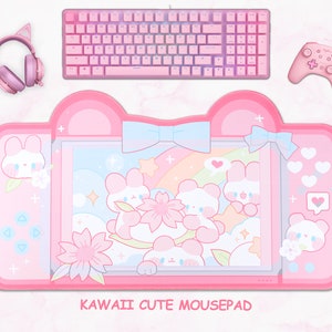 Pink Cute Mousepad Kawaii Aesthetic Desk Accessories Anime Cat Mouse Pad Pastel Gaming Deskpad Gamer Desk Pad Accessory Deskmat Kawaii Decor