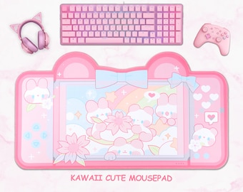 Pink Cute Mousepad Kawaii Aesthetic Desk Accessories Anime Cat Mouse Pad Pastel Gaming Deskpad Gamer Desk Pad Accessory Deskmat Kawaii Decor