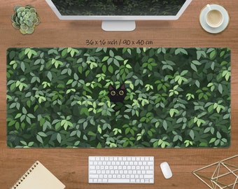 Cute Green Kawaii Deskmat Lofi Black Cat Mousepad aesthetic plants nature plant ergonomic wrist rest Large rgb led gaming desk mat mouse pad