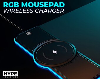 Wireless Phone Charger RGB Deskmat, Black Wireless Charging Mousepad, XXL Xl Large Gaming Desk Mat, LED Desk Pad, Gamer Desk Accessories