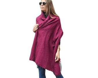 200x80 cm, Original Himalayan YAK WOOL Shawl, Very Warm & Soft, Plain Purple Color, Unisex, Handmade in Nepal on Himalayan Region