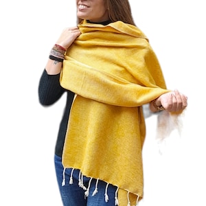 200x80 cm, Original Himalayan YAK WOOL Shawl, Very Warm & Soft, Plain Yellow Color, Handmade in Nepal on Himalayan Region
