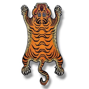 WOOL - Himalayan Woolen Tiger Design Rug/Mat/Carpet, Very Soft, Durable & Warm, Handmade in Nepal by Local Women in a Fairtrade,Orange Color