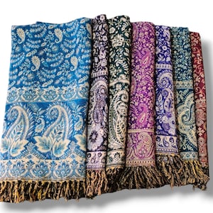 200x87 cm, Handloomed Himalayan Yak Woolen and Cotton Mix Shawl, Warm and Durable, Flowers Design, Many Colors Available, Handmade in Nepal