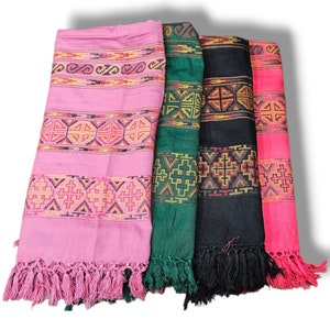 200x100cm, Tibetan Cotton Blanket for Sofa, Chair and Meditation Session, Handloomed with Stripes & Buddhist Designs, Handmade in Nepal