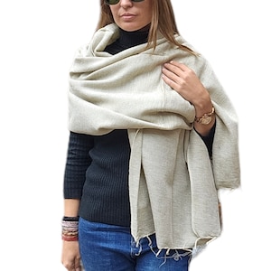 200x80 cm, Unisex Original Himalayan YAK WOOL Shawl, Very Warm & Soft, Natural Beige Color, Handmade in Nepal on Himalayan Region