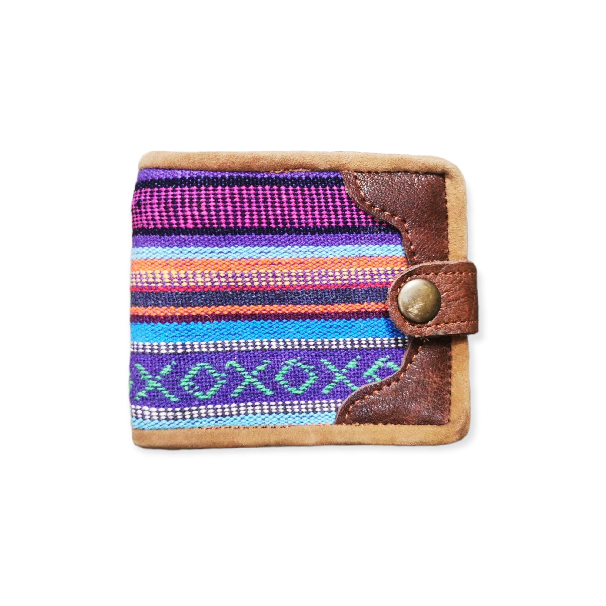 Rainbow Portafoglio Fatto A Mano In Nepal - 100% Cotone Colorato, Commercio Equo, Dimensioni Aperto 22x12cm - 4