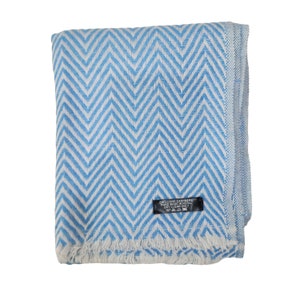 200x75 cm, Handloomed Pashmina Woolen Scarf, 8 Woolen Ply, Geometric & Minimalist Design, Light Blue, Handmade in Nepal on Himalaya Region