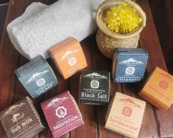 Ecological & Sustainable MIXED HERBAL SOAPS, with 8  Fragrances and Natural Herbs, Handmade in Nepal on Himalayan Region (8 Pieces Package)