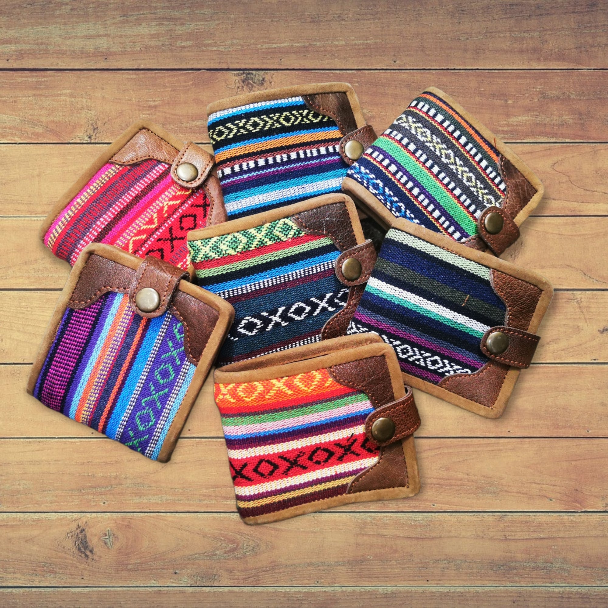 14x10 Cm, UNISEX WALLET in Gheri Cotton & Leather, 5 Pockets