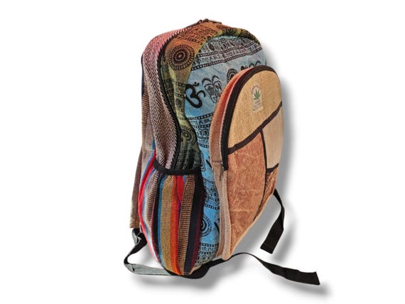 Handmade Hemp & Gheri Cotton Backpack/travel Bag in Hippie  display picture 2
