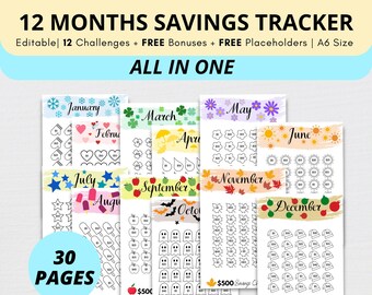 Monthly Savings Challenge Tracker: A6 Printable (Set of 30)