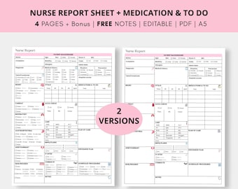 ICU Nurse Report Sheet: Med Surg RN with Medication Log (A5-US Letter) (Digital Download)