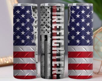 Firefighter USA Flag Tumbler Wrap: 20oz 30oz Skinny Sublimation Design (Digital Download)
