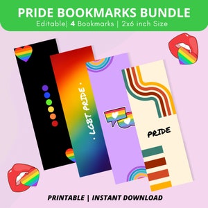 LGBT Pride Bookmark Collection, Digital Bookmarks, Bookish Bookmarks Pride , Book lover gift, Gay pride gifts, Set of 4