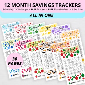 Monthly Savings Challenge Trackers: A6 Printable (PDF Download)