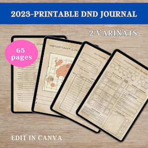 Printable DnD Character Journal, DnD Character Sheet with Spell Cards, A5 Size, Dungeons and Dragons 5e Campaign Journal