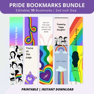 Pride bookmark printable, LGBTQIA+ Retro Rainbow Bookmark , Bookish Bookmarks Pride , Book lover gift, Gay pride gifts,  Set of 10