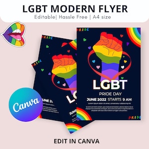Convite para festa do orgulho, pôster LGBT, orgulho fofo para imprimir, orgulho para imprimir, folheto de luxo, folheto do orgulho editável, feito à mão