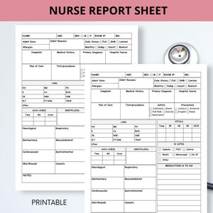 Nurse Brain Sheet, Nursing Report Sheet, Med Surg Nurse Report Sheet, RN patient handoff sheet - DIGITAL DOWNLOAD