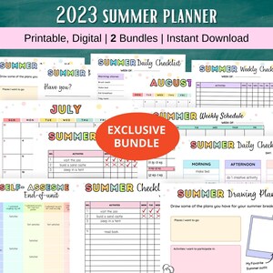 Printable Editable SUMMER 2024 Planner Bundle | Summer Calendar | Summer Checklist | Summer Chore Chart | Summer Planner | Chore Chart Kids