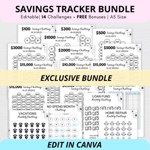 Mini Savings Challenge Printable, Savings Challenge Bundle| A5 Savings Challenge, Monthly Money Savings Tracker| Cash Budget Challenges