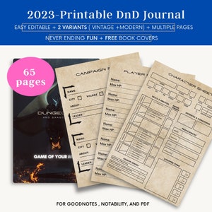 Diário de personagem Dnd imprimível, livro Dnd, personagem Dnd 5e, fichas de personagem, cartões de feitiço Dnd, presente de mestre de masmorra