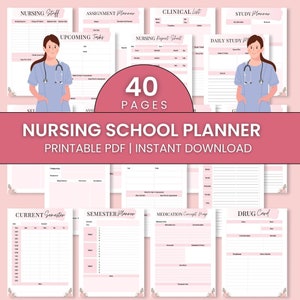 Nursing School Planner 40Pages | Nursing Notes | Planner For Nursing Students | Nursing Study Guide | Instant Download | Printable Planner