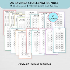 Savings Challenge Printable | Savings Challenge Bundle | A6 Sized Mini Savings Challenge Trackers | 1000 Savings Challenge | Set Of 24