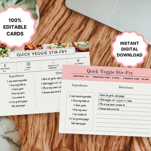 BEWERKBARE Receptkaartsjabloon, Receptaanvraagkaart, Receptkaarten Afdrukbaar, Receptkaartdoos, Roze Receptkaarten, Gepersonaliseerd recept