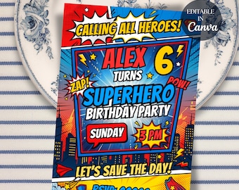 Editable Superhero Birthday Invitation, Avengers Party Invite (Digital Download)