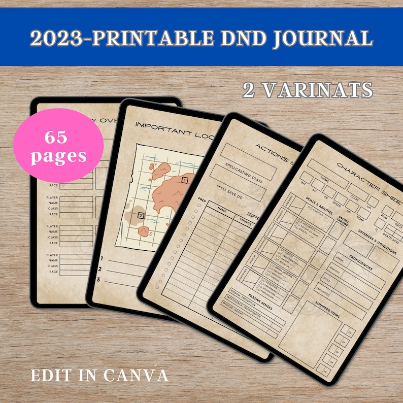 Printable Dnd Character Journal, Dnd Character Sheet With Spell Cards ...