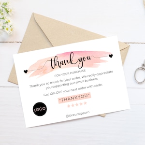 Plantilla de negocio de tarjetas de agradecimiento IMPRIMIBLES / Etsy Small Business Gracias por su compra / Nota de inserción de embalaje de cliente editable