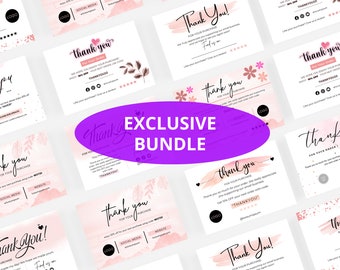 May include: A collection of 12 pink and white thank you cards with floral and watercolor designs. The cards feature the text "Thank You" and "For Your Purchase".