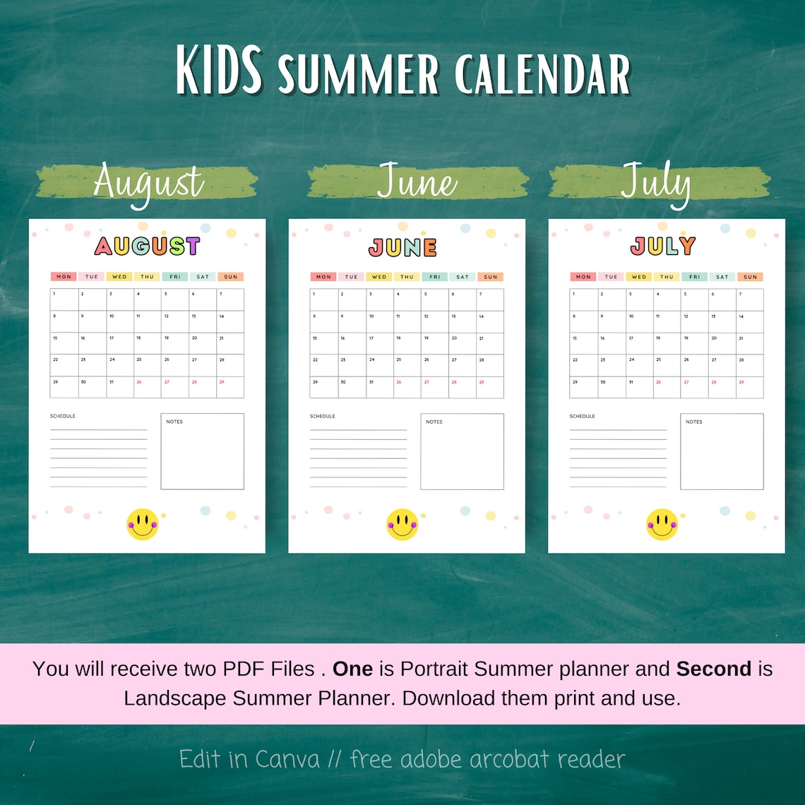 Printable Editable SUMMER 2024 Planner Bundle Summer Calendar Summer Printable Editable SUMMER 2024 Planner Bundle Summer Calendar Summer