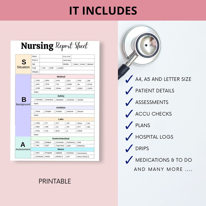 SBAR Nurse Report Sheet Med Surg Nurse Brain ICU Report Sheet for Nurse ...