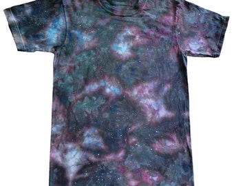 Galaxy Ice Dyed Classic Tee with Hand Painted Glow Stars - Adult Small