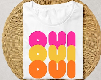 OUI French T-shirt Minimalist style shirt with French word French tee for women Parisian fashion pink organge yellow gift for girlfriend