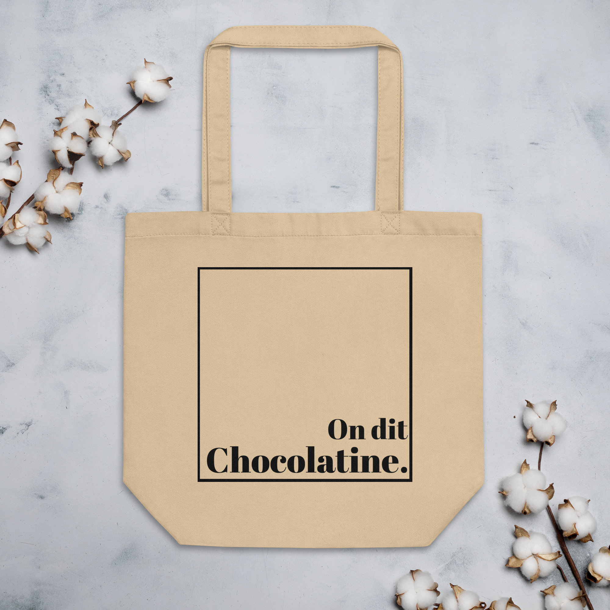 Tote bag avec l'œuvre « ON DIT CHOCOLATINE » de l'artiste fabricethomas