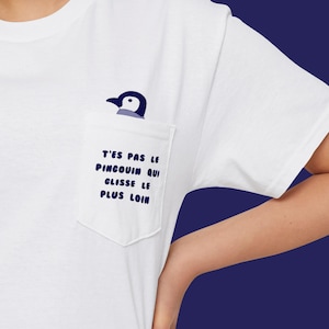 Quebec Gift Montreal Pinguin pun gift pocket tee french joke Pocket T-shirt pingouin Canadian quote tee