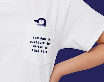 Quebec Penguin Pun Pocket T-shirt, French Canadian Humor