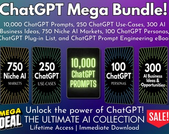 ChatGPT Mega Bundle | 10,000 Prompts | Use-Cases AI Business Ideas Plug-in List Prompt Engineering eBook and Personas | Instant Access