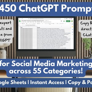 3450 ChatGPT Prompts for Social Media Marketing TikTok Facebook Pinterest Twitter Instagram Instant Access Copy and Paste image 2