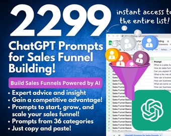 2299 ChatGPT Prompts for Sales Funnel Building | Build High Converting Funnels | Copy & Paste | Build Profitable Sales Funnels with AI
