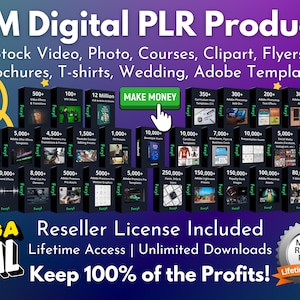 Mega Digital Products PLR Bundle | 15+ Million Files | eBooks | Adobe Files | Stock Photos & Videos | Social Media Posts | Developer Tools
