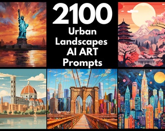 2100 Urban Landscapes AI Art Prompts | Midjourney Dall-E Stable Diffusion | Digital Wall Art Prints Home Decor Watercolor Painting Print Kit