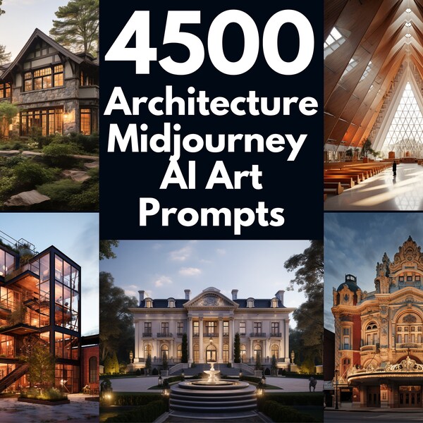 4500 Architecture Midjourney AI Art Prompts - Architecture Design Ideas in Different Styles | Digital Art | Video Included | Copy and Paste