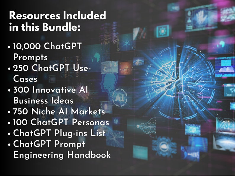 ChatGPT Mega Bundle 10,000 Prompts Use-Cases AI Business Ideas Plug-in List Prompt Engineering eBook and Personas Instant Access image 3
