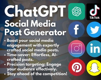 ChatGPT Generador de publicaciones en redes sociales / TikTok / Facebook / Pinterest / Twitter / Instagram / Acceso instantáneo / Copiar y pegar / Vídeo instructivo